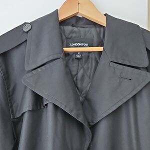 London Fog Black Trench Coat with Classic Design